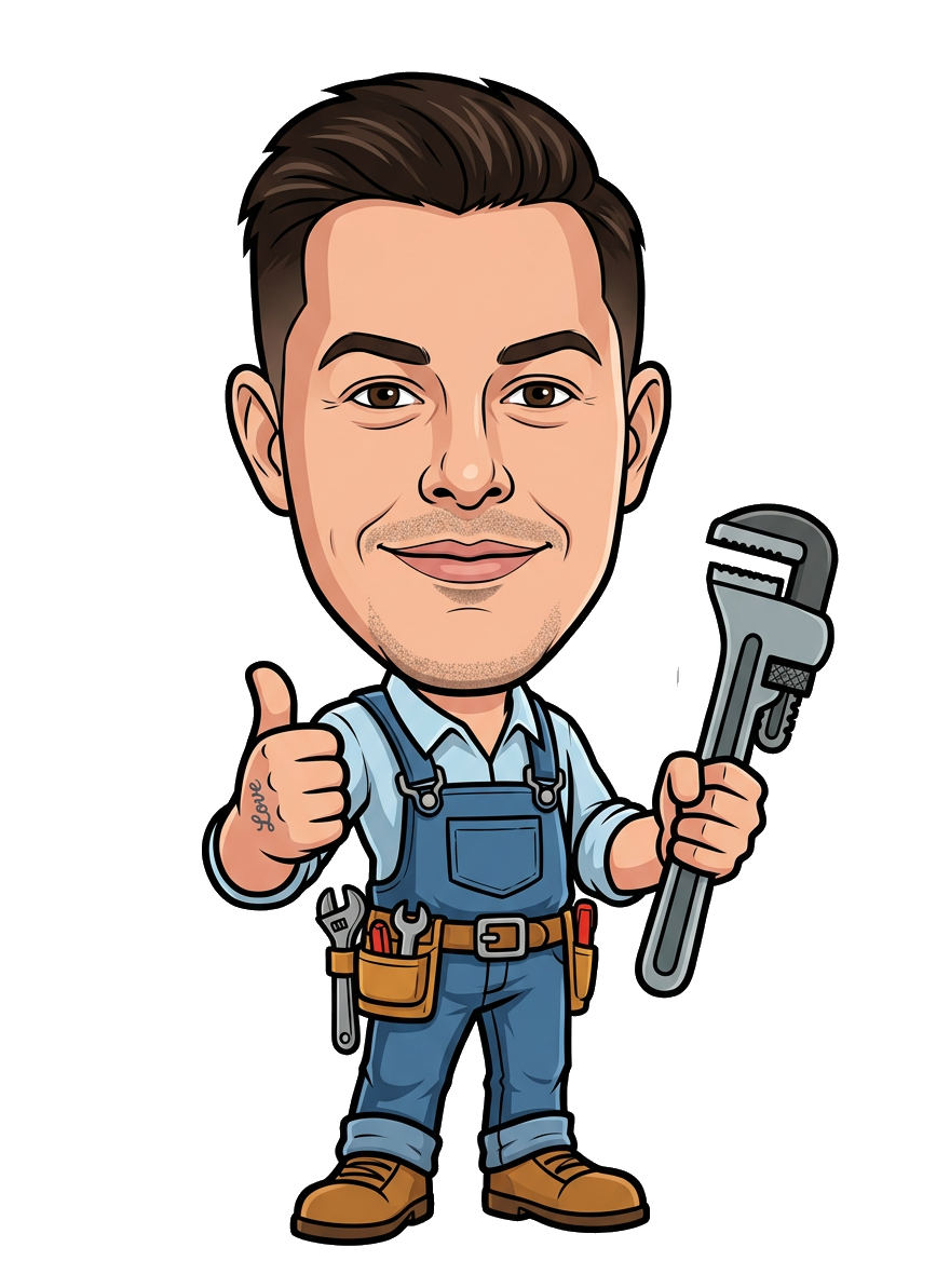 Caricature of Ryan Weston with a pipe wrench
